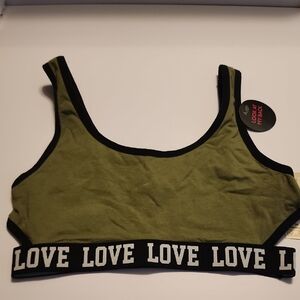 Nobo Olive Green Sports Bra with Love Black Trim